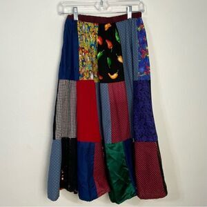 Handmade Patchwork Tiered Maxi Skirt Small Boho Hippie Streetwear 70s Gypsy